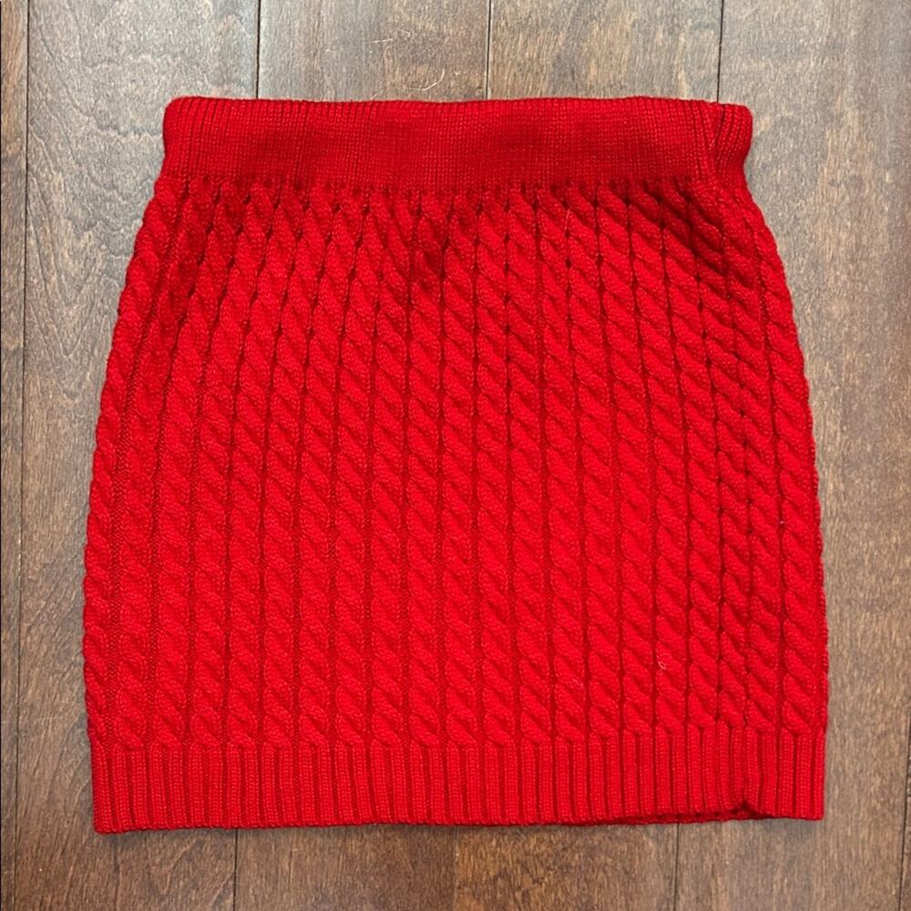 Vibrant Red Cable Knit Sweater Mini Skirt, Size XS